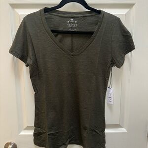 Velvet by Graham and Spencer “Lilith” Women's Short Sleeve V-Neck in Dark Olive